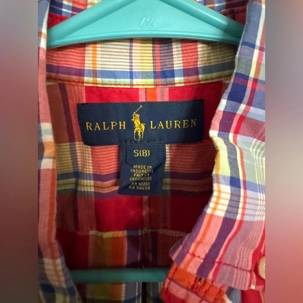 Polo Ralph Lauren kids  red multi-color plaid short-sleeve size 8